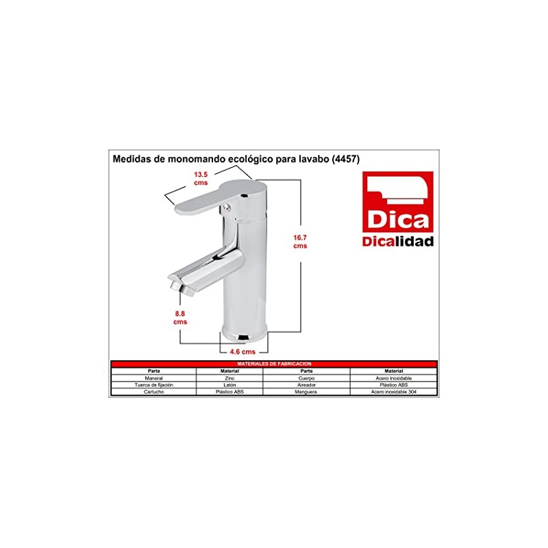 DICA 4457 Monomando para Lavabo, Llaves para Lavabo, Grifo de