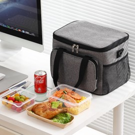 Tiita Large Insulated Lunch Bag, 15L Cooler Lunch Box for Adults with Shoulder Strap and Multiple Pockets, Portable Cooler Bag for Work, Picnic, Camping,Grey