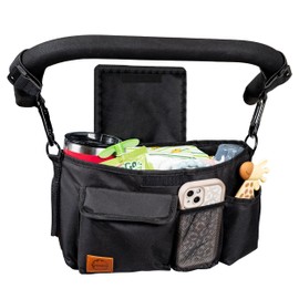 Nevvie & Co Universal Stroller Organizer With Cup Holder | Large Capacity Stroller Caddy | Non-Slip Secure Hooks Accessories | Stroller Attachment | Fits Most Strollers (Black)