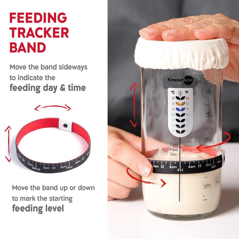 KneadAce Sourdough Starter Kit – 24oz Starter Jar, 2 Cotton