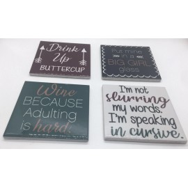 Unbranded Set of 4 New Ceramic Tile Funny Beverage Wine Coasters “Drink Up Buttercup”