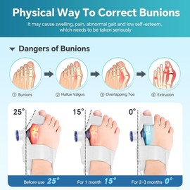 Bunion Corrector for Women & Men, Adjustable Bunion Corrector with Soft Gel Pad, Anti-slip Toe Separators for Bunion Relief, Toe Straightener, Suitable for Left and Right Feet (White)