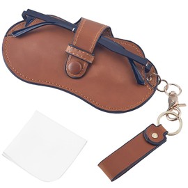 CREATCABIN Portable Glasses Case Retro Brown Sunglasses Pouch Outdoor Carrying Organizer Eyeglass Bags with Lanyard Anti-Scratch PU Leather Glasses Case for Glasses Travel Protective 6.6x3.6x0.12in