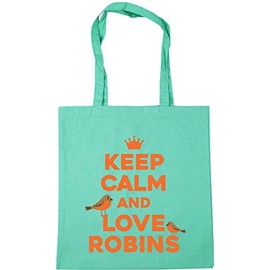 Hippowarehouse Keep Calm and Love Robins Tote Shopping Gym Beach Bag 42cm x38cm, 10 litres