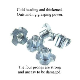 Odinest M6 X 10mm T Nut 4 Prong Tee Blind Nuts Threaded Insert Clean Threads No Rust Carbon Steel Zinc Plated for Wood Rock Climbing Wall Holds Plywood Furniture Particle Board CNC Router 40 Pack