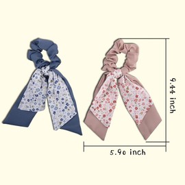 Hair Bow Scrunchies for Women Flower Hair Bows for Girls Floral Ribbon Hair Ties for Fine Thin Hair Accessories Cute Ponytail Holders for Thick Hair Elastics No Damage Rubber Bands for Hair 2Pcs