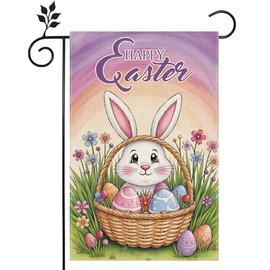 Happy Easter Rabbit Color Eggs 12x18 inch Double-side Burlap Garden Flag Welcome Home Outdoor Yard Holiday Spring Decoration Flag