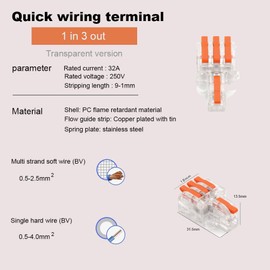 WLERIR 10PCS Mini Quick Wire Connectors, DIY Spliced Into 2/3/4/5 Docking Connector Terminals, 24-12 AWG (1 in 3 Out)
