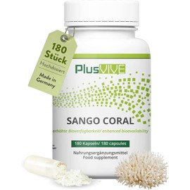 PlusVive - Sango coral capsules - high dose: 1100 mg Sango sea coral powder per capsule - with bioavailability matrix - 180 vegan capsules - made in Germany