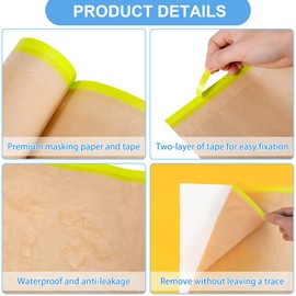 MyLifeUNIT Masking Paper, Automotive Paint Paper Roll with Tape, Assorted Sizes Tape and Drape Waterproof for Painting Protection Covering (Each Roll 50 Feet, 4 Rolls)