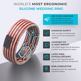 ThunderFit Silicone Wedding Rings for Men, Breathable Printed Design Rubber Engagement Bands 8mm Wide 2mm Thick (US Flag 3 - Size 16-16.5 (24.20mm))