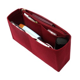 Surblue Purse Organizer Insert for Handbags, Felt Bag Organizer with Zippers Handbag Shaper Pouch for Classic 19 Flap Bag, Marmont, Onthego,（Burgundy, Slender M）