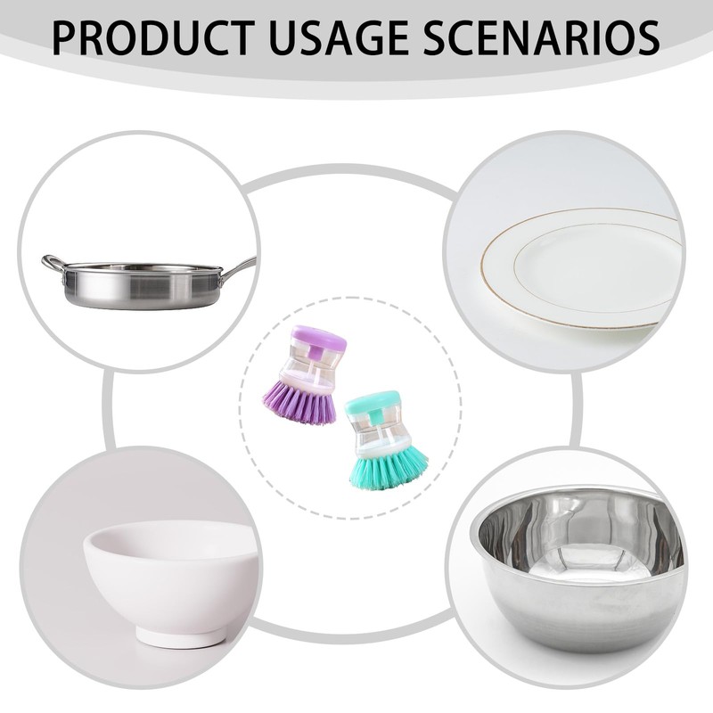 6 PCS Dish Brush with Soap Dispenser, Two in One