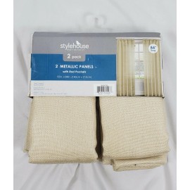 Stylehouse 2-Pack Rod-Pocket Metallic Curtain Panels, 55"x84" - Tan