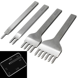 4pcs Leather Lacing Stitching Punches, BetterJonny Steel 1/2/4/6 Prong Leather Prong Punch Tool Set Hole Punches with Plastic Aid Pulling Board (5mm)