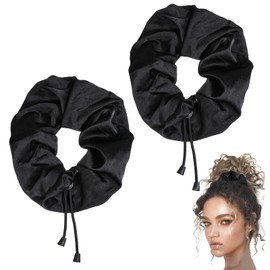 2PCS Adjustable Huge Scrunchies, Jumbo Stain Hair Ties, No Slip Silk Satin Hair Scrunchies for Thick Curly, Voluminous Afro Hairstyle, Creating Thick and Natural Hairstyles
