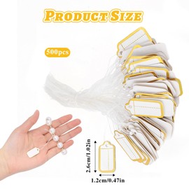500Pcs Price Tags for Retail, Small Paper Price Tags Jewelry Hanging Price Tags with String Attached, White Marking Tag Clothing Display Hang Retail Tags Price Tags for Crafts Blank Strung Label