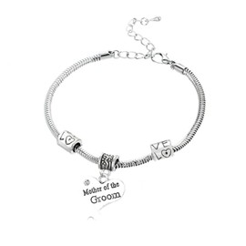 Infinity Collection Mother of the Groom Bracelet Jewelry | Silver Plated Snake Chain Bracelet | Heart Charm Pendant Engraved with Mother of the Groom | Best Gift for Mother of the Groom
