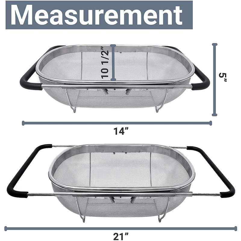 Makerstep Over the Sink Colander Strainer Basket Stainless Steel, For