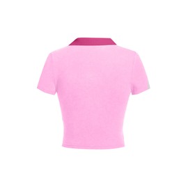 Avanova Women Polo V Neck T Shirts Short Sleeve Crop Tops Ringer Tees Hot Pink Medium