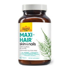 Country Life Maxi-Hair Supplement - 2000mcg Biotin & Vitamins for Hair, Skin & Nails - Certified Gluten-Free & Vegetarian - Supports Hair Growth, 60 Tablets