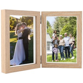 Czemo Wooden Picture Frame for 2 Photos Foldable Picture Frame Collage Double Collage Photo Frame Portrait Frame Frame for Desk or Family Wedding Gifts (2 x 10 x 15 cm, Light Brown)