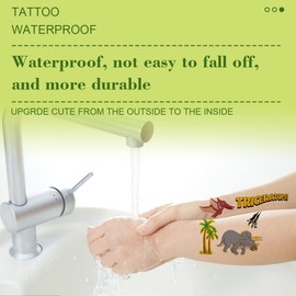 Dinosaur Temporary Tattoos Glitter Fake Tattoos Tyrannosaurus Rex Tattoo Supplies Cartoon Design Boys Foil Tattoo Stickers Decals Paleontology Waterproof Birthday Tattoo Decorations for Kids 4PCS