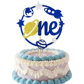 Rocket One - Decoración para tartas, espacio exterior, decoración para tartas de primer cumpleaños, planeta, estrellas, tierra, decoración para tartas espaciales, galaxia celestial, alienígena, tema de primer cumpleaños, baby shower, revelación de género