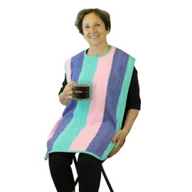 Terry Adult Bibs with Velcro Closure - 2 Pack - Big Size - 18x35 ((2) Bay Stripe)