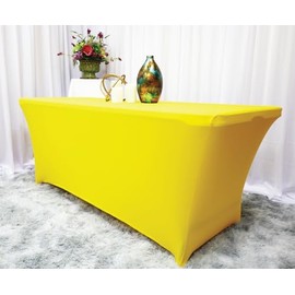 Wedding Linens Inc. Wholesale (220 GSM) 6 FT Rectangular Spandex Stretch Fitted Table Cover Tablecloths Canary Yellow