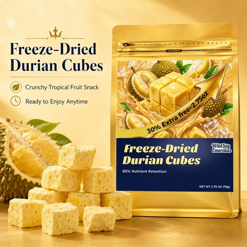 WildSap Emeralds Freeze Dried Durian (78g/2.75 Oz) - Crispy Tropical
