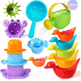 Badespielzeug Baby ab 1 Jahr 11-Stück mit Drehwasserrad – Schimmelfreies Badewannenspielzeug ab 1-5 Jahre für Planschbecken, Pool & Wasserspielzeug Kinder (Zufällige Farben)