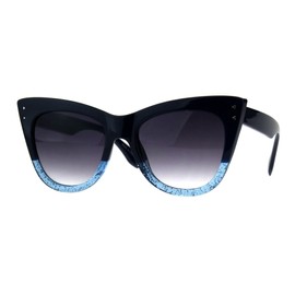 Butterfly Cateye Sunglasses Womens Designer Shades Navy Blue Glitter, Smoke