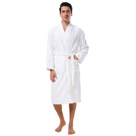 SIORO 2X Plus Size Big and Tall Mens Robe Terry Cloth Kimono Cotton Bathrobe Towel Soft Shower Towel Spa Hotel Hot Tub Bath Robes Calf Length Loungewear, Pure White XX-Large