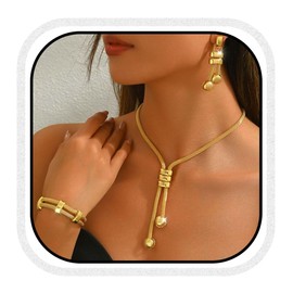 CLOACE Gold Long Choker Necklace Set Punk Cuban Y-Necklaces and Bracelet Fashion Chain Jewelry Accessories for Women (G-3)