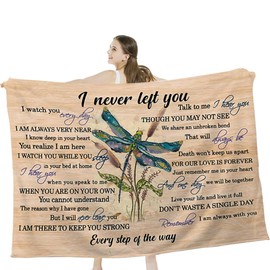 Dragonfly Blanket Memorial Sympathy Gifts for Girls Women Loved One I Never Left You Throw Blanket for Kids Adults Soft Warm Cozy Fleece Blanket for Couch Sofa ​Bed 40"x50"