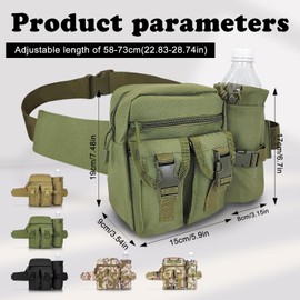FuninCrea Bum Bag Tactical Belt Bag with Removable Water Bottle Bag, Waterproof Waist Bag with Multiple Pockets and Adjustable Waist Belt for Hiking Cycling Running, brown, Modern