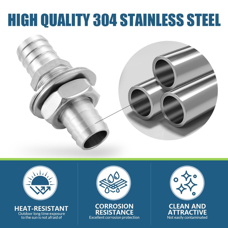 Enoch's Land 3/8" Hose Barb Thru-Bulk Bulkhead Fitting,304 Stainless Steel