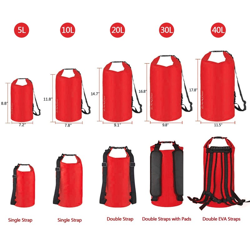 OMGear Waterproof Dry Bag Backpack Waterproof Phone Pouch 40L/30L/20L/10L/5L Floating