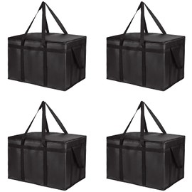 Bodaon 4-Pack Insulated Food Delivery Bag, XXX-Large Meal Grocery Tote Insulation Bag for Hot and cold Food, Commercial, Large Capacity Reusable Warming Bag, Black