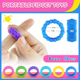 Muomdid 18 Pack Silicone Fidget Toys Sensory Rings Textured Sensory Toys Acupressure Rings 6 Styles Fidget Ring Silent Stress Relief Toys for Anxiety and Focus for Office Classroom