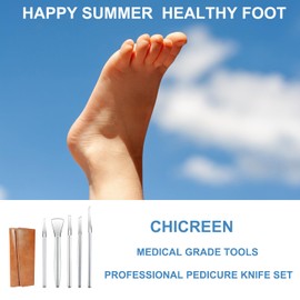 Pedicure Knife Ingrown Toenail Kit, 5 PCS Professional Pedicure Tool Kit, Top Notch Foot Blade Stainless Steel Ingrown Toenail Tool Foot Care Tools Nail Cuticle Remover (5 Pcs Set)