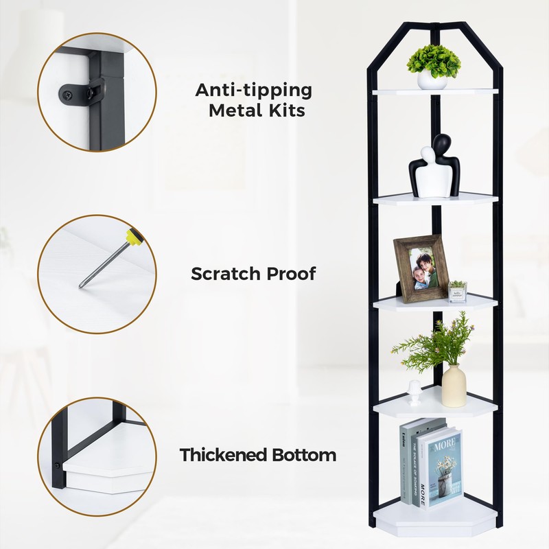Fun Memories 5 Tier Corner Shelf, 70” Corner Shelf Stand,