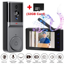 Unbranded 1080P 2.4G Wireless Smart Visual Intercom Video Doorbell Camera Monitor for Home - Doorbell + 32GB Card