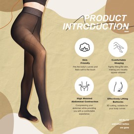 Delcast Women Fleece Lined Tights,Fishnets Patterned Fake Translucent Warm High Waisted Pantyhose Sheer thick Winter Tights