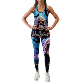 DRZHEAM Women's Sugar Skull Yoga Outfits 2 Piece Set Workout Tank Top & High Waist Leggings (yoga01, XXL)