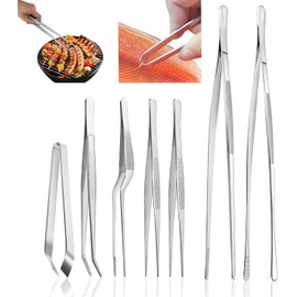 Pinzas de Cocina de 7 Piezas, pinzas de Cocina de Acero Inoxidable, Exquisitas Pinzas de Cocina con Punta Curva y Redondeada pinzas cocina para Decorar Platos en la Cocina y el Comedor.
