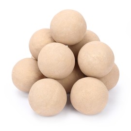Uniflasy Ceramic Fireball, 4 Inch Beige Round Fire Stones for Indoor & Outdoor Fire Pits or Gas Fireplaces, Reusable Decorative Landscaping, 12 Pcs