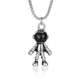 FPHNUY Punk Titanium Steel The Universe Dream Astronaut Pendant Necklace,24inches chain