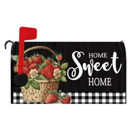 Baocicco Sweet Home Mailbox Covers Red Strawberry Buffalo Plaid Mailbox Cover Magnetic Spring Sweet Fruit Mail Box Cover Standard Size 21x18 Inch Waterproof Post Case Cover Outdoor Garden Decoration